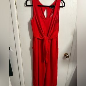 Red wide leg crop jumpsuit